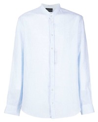 Chemise à manches longues en lin bleu clair Emporio Armani