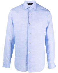 Chemise à manches longues en lin bleu clair Ermenegildo Zegna