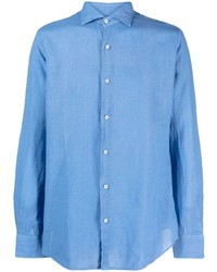 Chemise à manches longues en lin bleu clair Fedeli