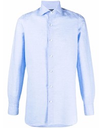 Chemise à manches longues en lin bleu clair Finamore 1925 Napoli