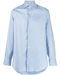 Chemise à manches longues en lin bleu clair Finamore 1925 Napoli