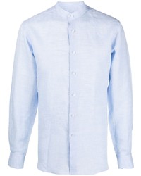Chemise à manches longues en lin bleu clair Karl Lagerfeld