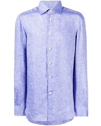 Chemise à manches longues en lin bleu clair Kiton