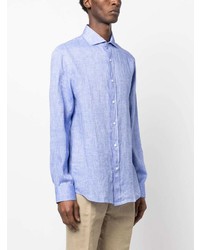 Chemise à manches longues en lin bleu clair Brunello Cucinelli