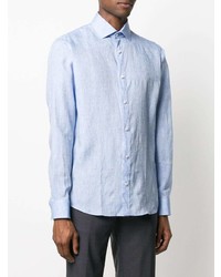 Chemise à manches longues en lin bleu clair Z Zegna