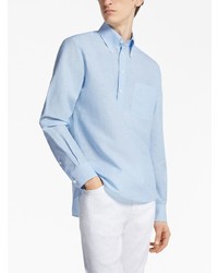 Chemise à manches longues en lin bleu clair Zegna