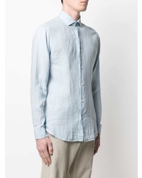 Chemise à manches longues en lin bleu clair Z Zegna