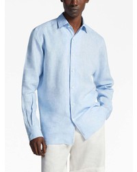 Chemise à manches longues en lin bleu clair Zegna