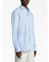 Chemise à manches longues en lin bleu clair Zegna