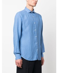 Chemise à manches longues en lin bleu clair Fedeli