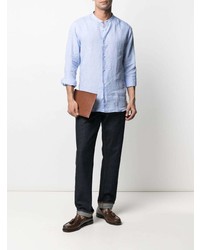 Chemise à manches longues en lin bleu clair Z Zegna