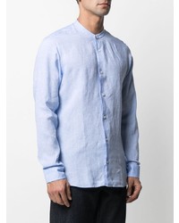 Chemise à manches longues en lin bleu clair Z Zegna