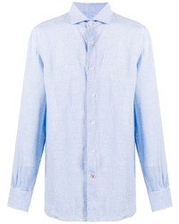 Chemise à manches longues en lin bleu clair Mazzarelli