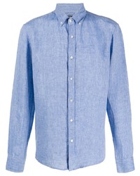 Chemise à manches longues en lin bleu clair Michael Kors