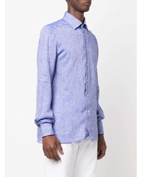 Chemise à manches longues en lin bleu clair Kiton