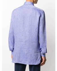 Chemise à manches longues en lin bleu clair Kiton