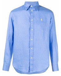Chemise à manches longues en lin bleu clair Polo Ralph Lauren