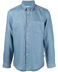 Chemise à manches longues en lin bleu clair PS Paul Smith