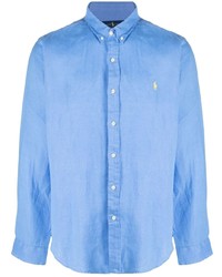 Chemise à manches longues en lin bleu clair Ralph Lauren Collection