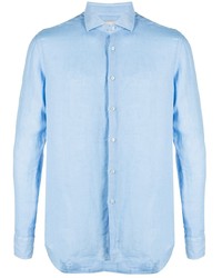 Chemise à manches longues en lin bleu clair Xacus