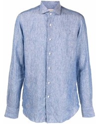 Chemise à manches longues en lin bleu clair Xacus