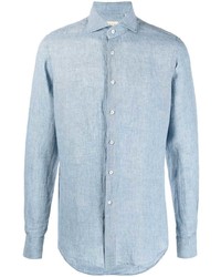 Chemise à manches longues en lin bleu clair Xacus