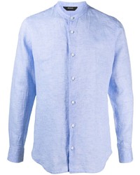 Chemise à manches longues en lin bleu clair Z Zegna