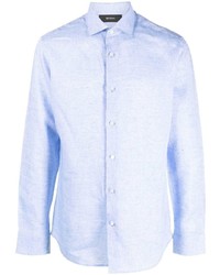 Chemise à manches longues en lin bleu clair Z Zegna