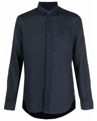 Chemise à manches longues en lin bleu marine Armani Exchange