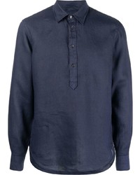 Chemise à manches longues en lin bleu marine Aspesi