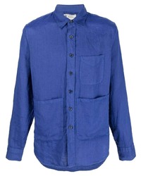 Chemise à manches longues en lin bleu marine Aspesi
