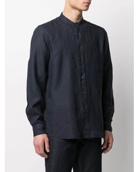 Chemise à manches longues en lin bleu marine Aspesi