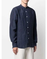 Chemise à manches longues en lin bleu marine Barba