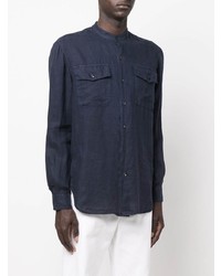 Chemise à manches longues en lin bleu marine Malo