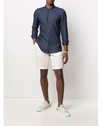 Chemise à manches longues en lin bleu marine BOSS