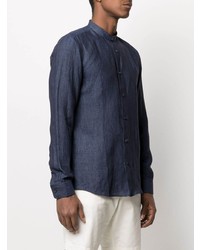 Chemise à manches longues en lin bleu marine BOSS