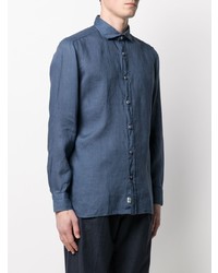 Chemise à manches longues en lin bleu marine Borrelli