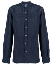 Chemise à manches longues en lin bleu marine Barba