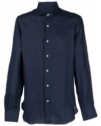 Chemise à manches longues en lin bleu marine Barba