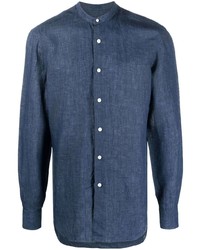 Chemise à manches longues en lin bleu marine Barba