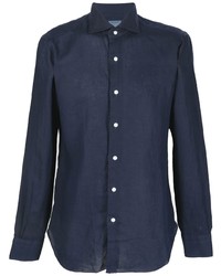 Chemise à manches longues en lin bleu marine Barba