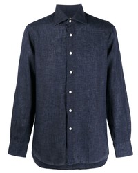 Chemise à manches longues en lin bleu marine Barba