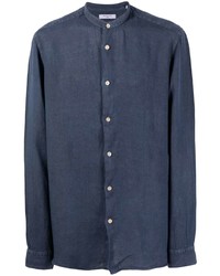Chemise à manches longues en lin bleu marine Boglioli