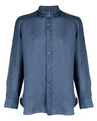 Chemise à manches longues en lin bleu marine Borrelli
