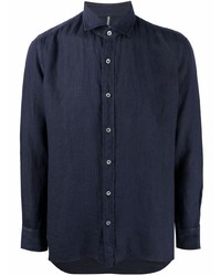 Chemise à manches longues en lin bleu marine Borrelli