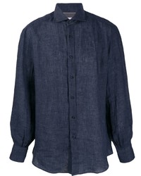 Chemise à manches longues en lin bleu marine Brunello Cucinelli