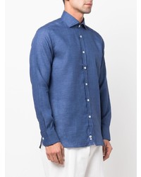 Chemise à manches longues en lin bleu marine Canali