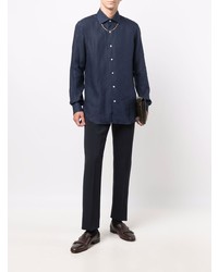 Chemise à manches longues en lin bleu marine Barba