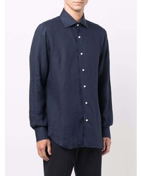 Chemise à manches longues en lin bleu marine Barba