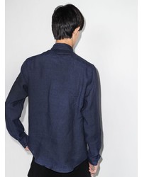 Chemise à manches longues en lin bleu marine Sunspel